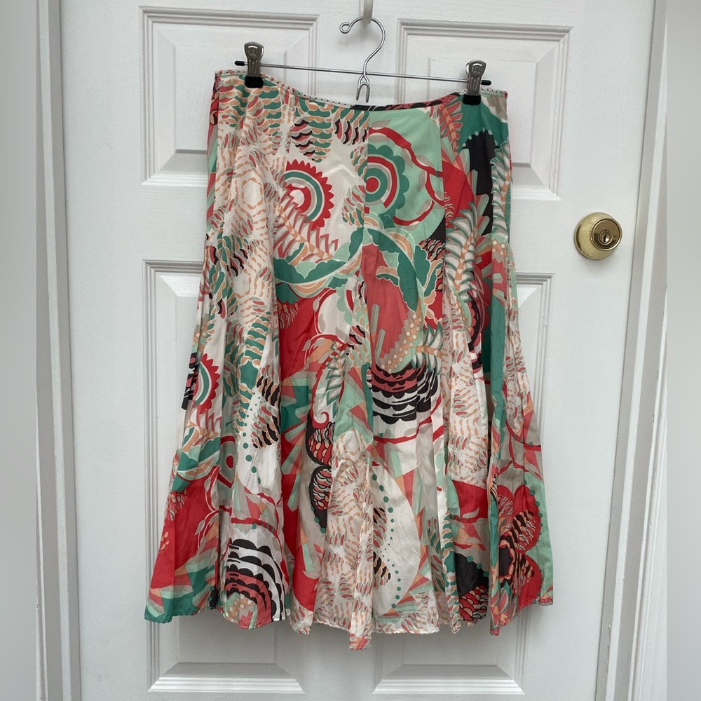 Elie Tahari Red and Green Silk / Cotton A-Line Skirt - Size 6